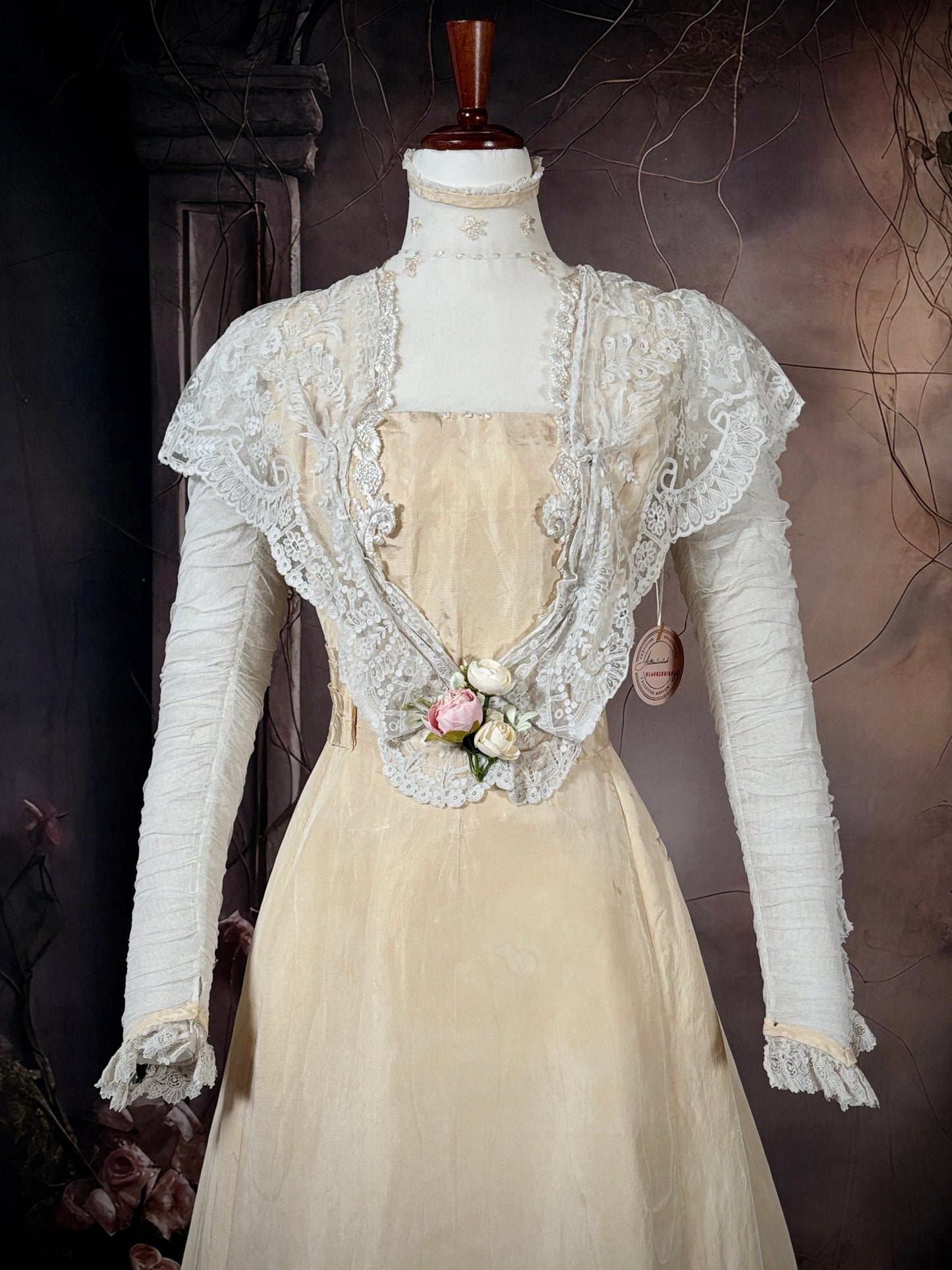 1900s Victorian Silk Shantung Wedding Dress W/Trailing Train "Museum Deaccession"
