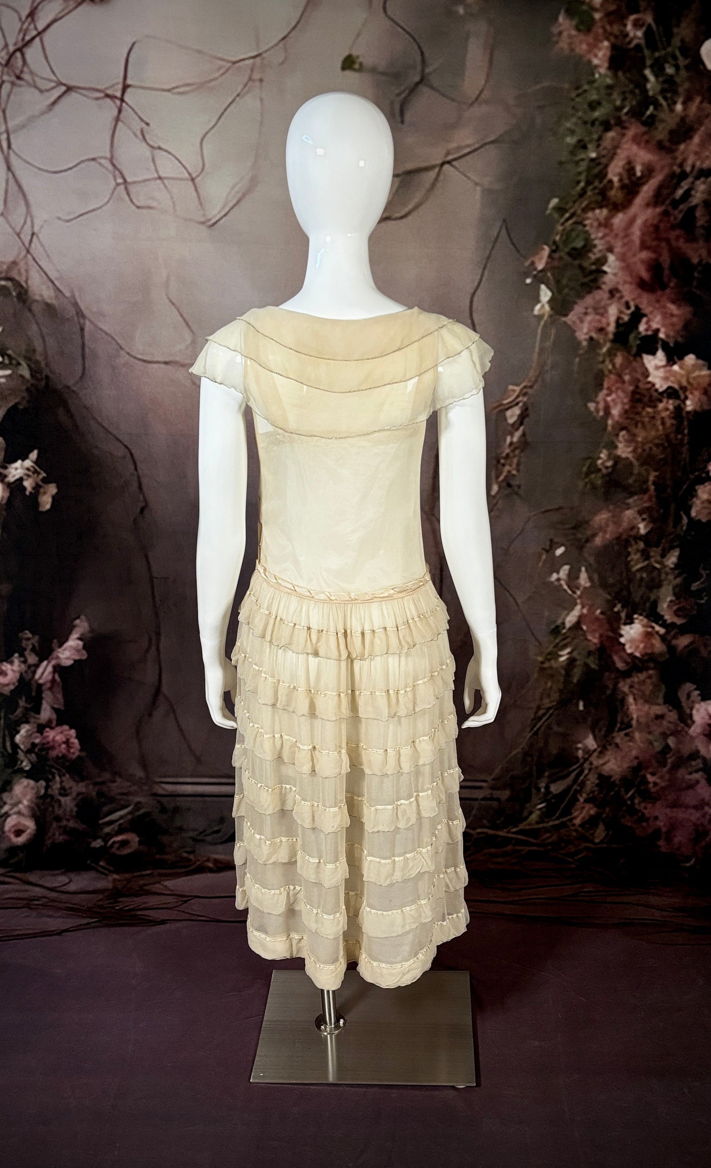 1920's Silk Gauze/Charmeuse Tiered Dress & Silk Lining