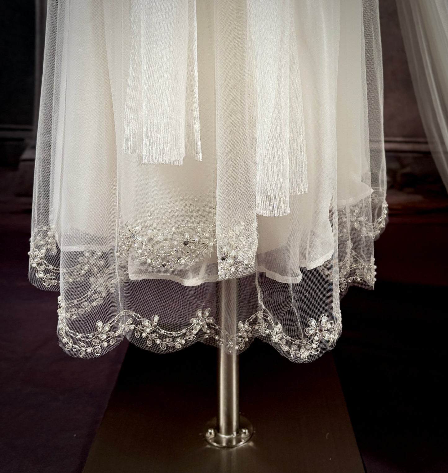 1920's Haute Couture Silk Tulle & Beaded Wedding Dress w/Juliet Veil