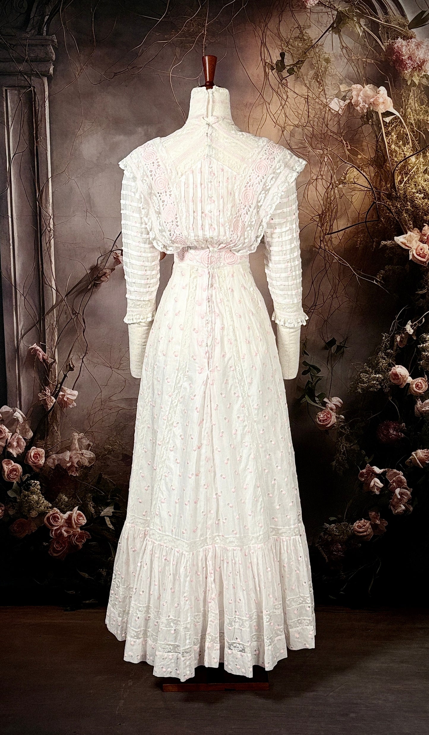 1904 Cotton Batiste & Pink Silk Afternoon Dress "Museum Deaccession"