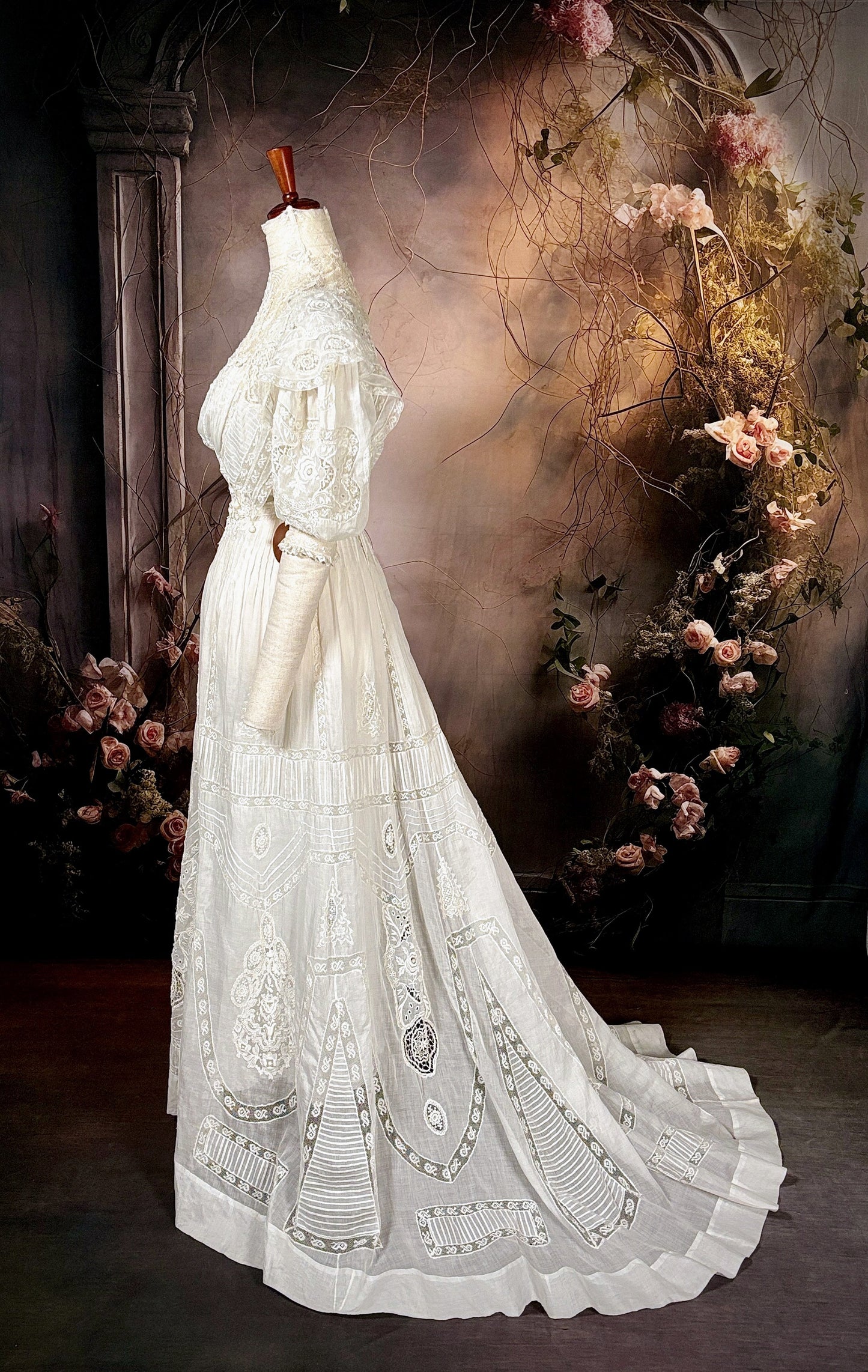 1905 Cotton Batiste Lingerie & Lace Dress W/Trailing Train “Museum Deaccession”