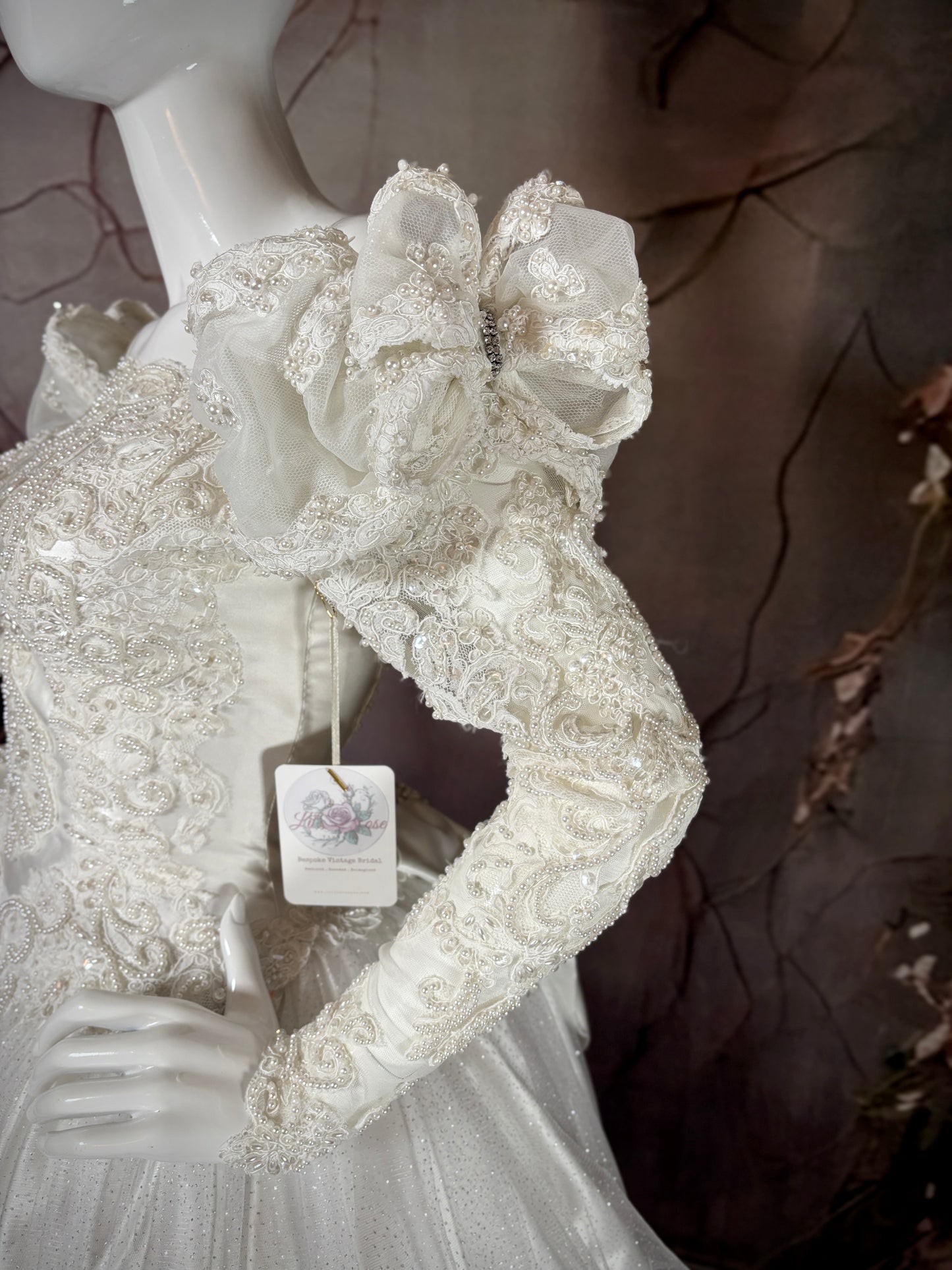 1980s Reimagined "Marie Antoinette" Satin & Glitter Tulle Wedding Dress w/Chapel Train