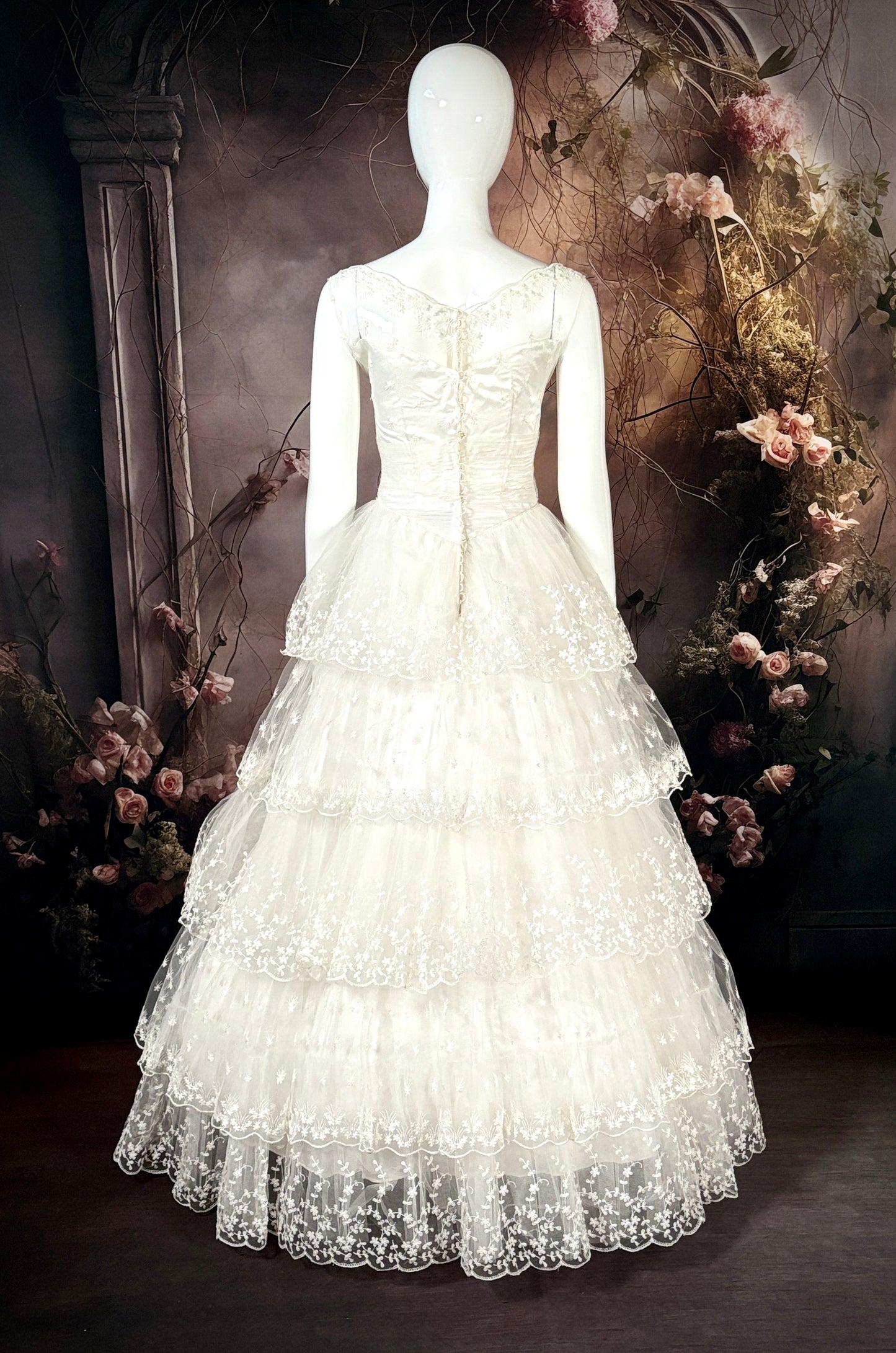 1950's Cupcake Tiered, Satin & Tulle Wedding Dress