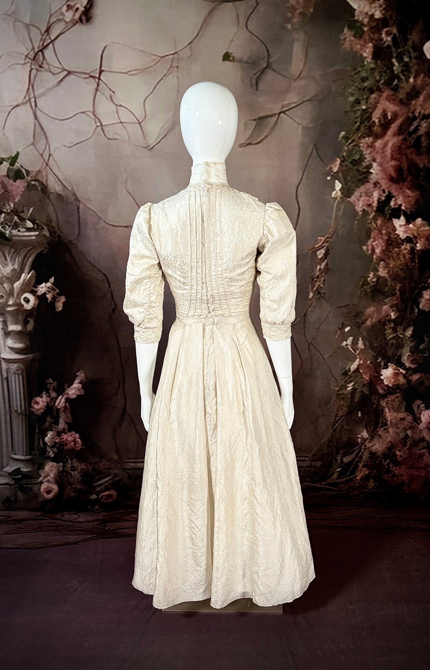 1890s Silk Jacquard Wedding Dress W/Gigot Sleeves (NOS)