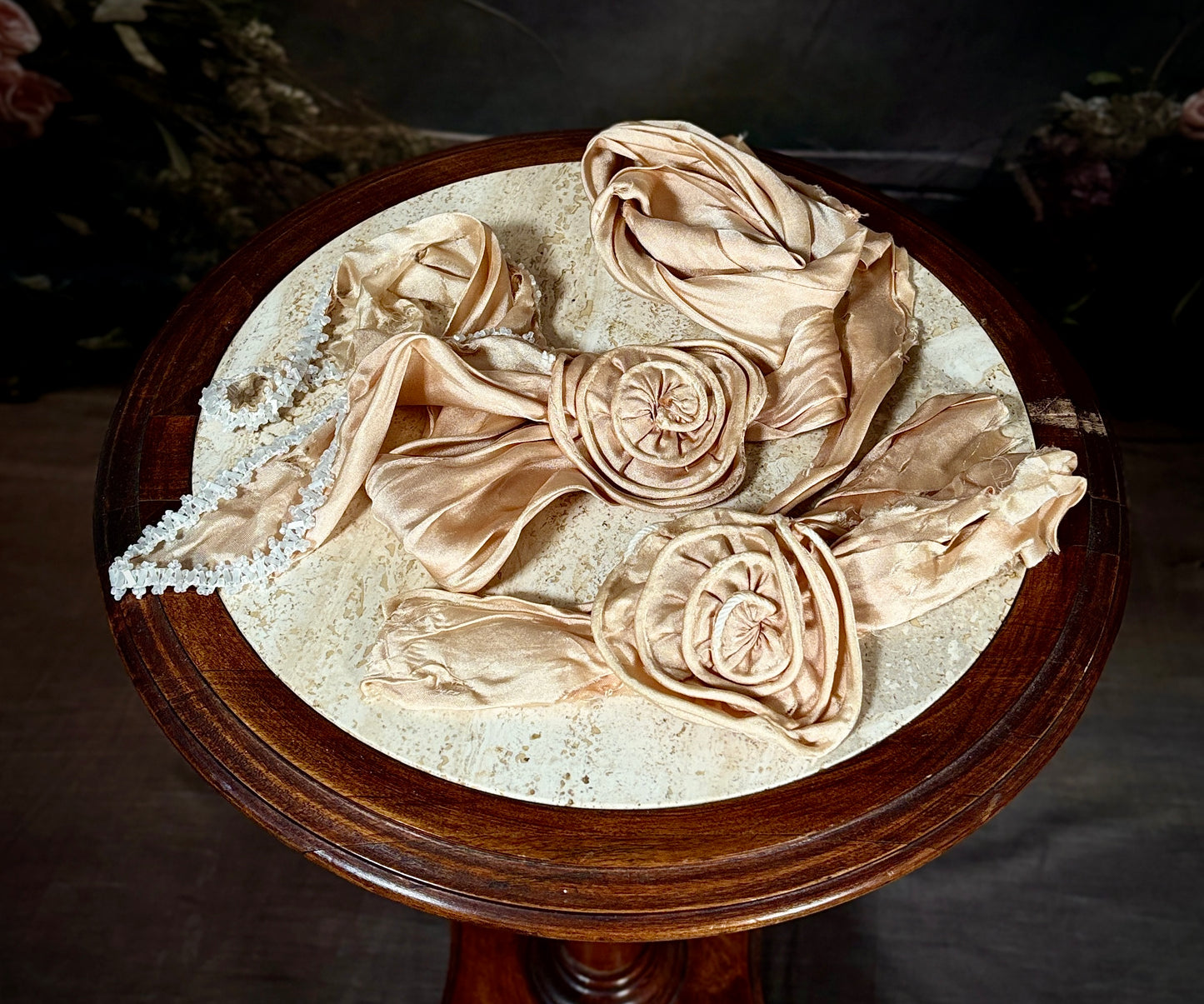 1905 Edwardian Pink Watteau-Kimono Beaded, Silk-Brocade Tea Gown