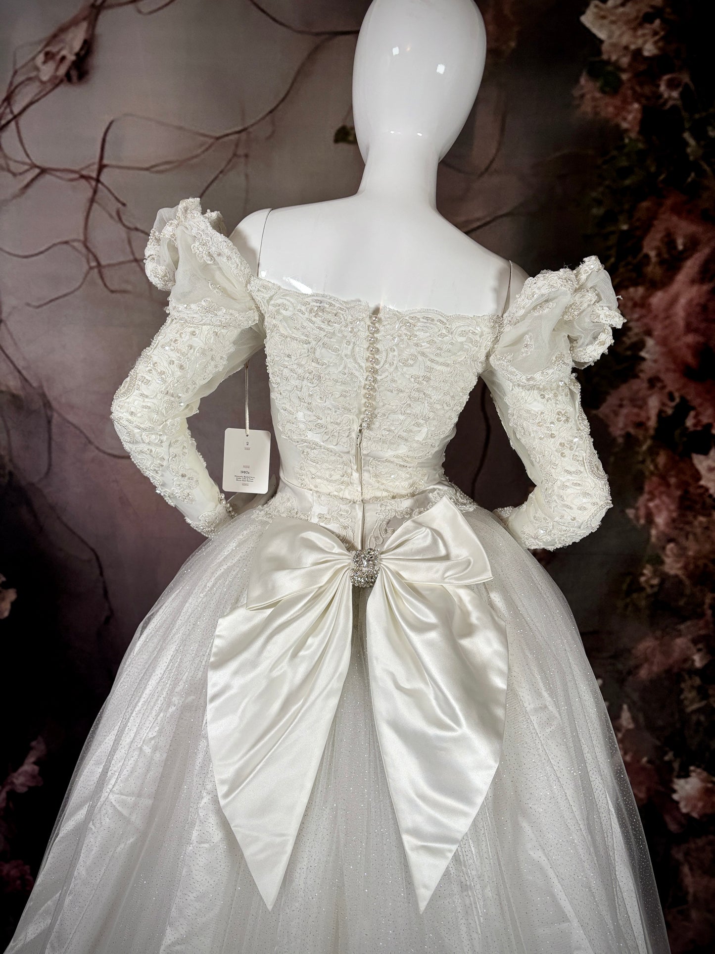 1980s Reimagined "Marie Antoinette" Satin & Glitter Tulle Wedding Dress w/Chapel Train