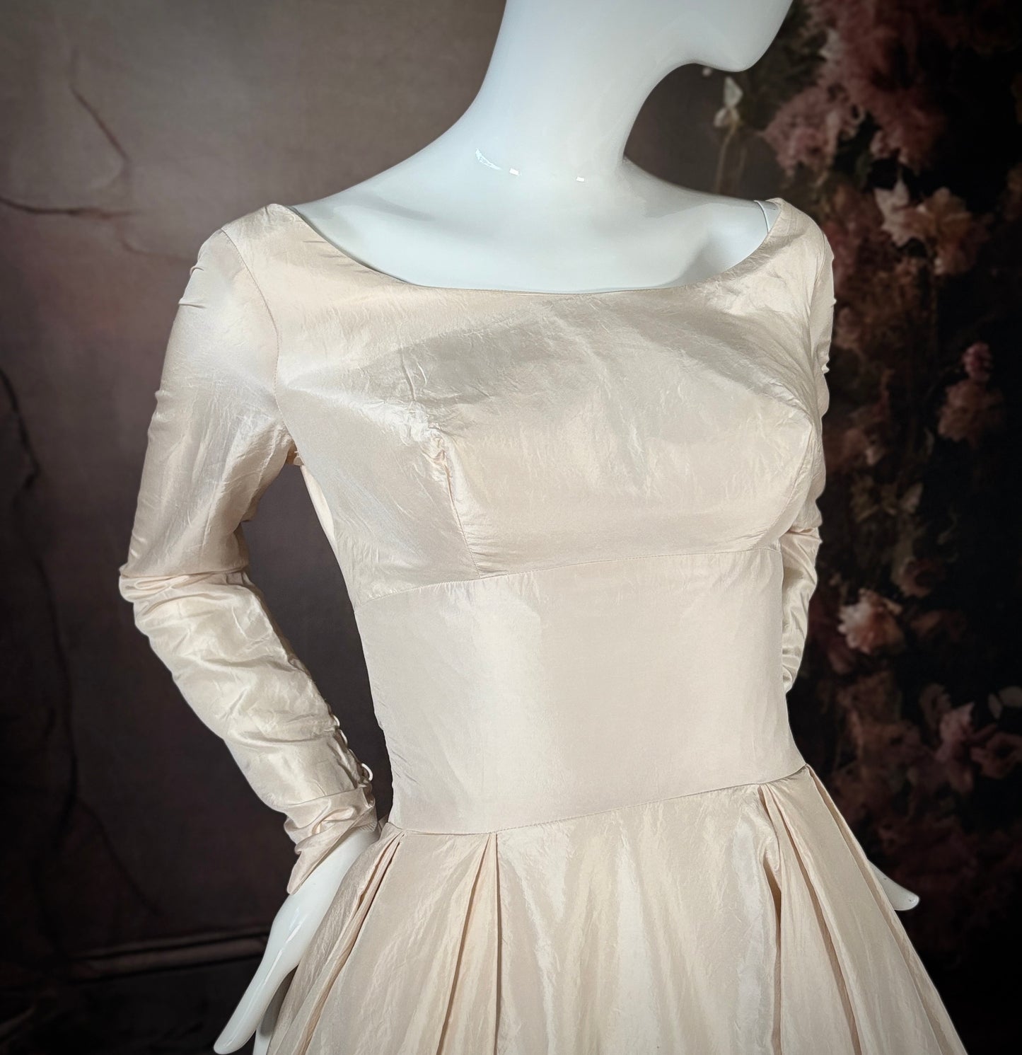 1950s Dior-Style Silk Taffeta Wedding Dress w/Trailing Train