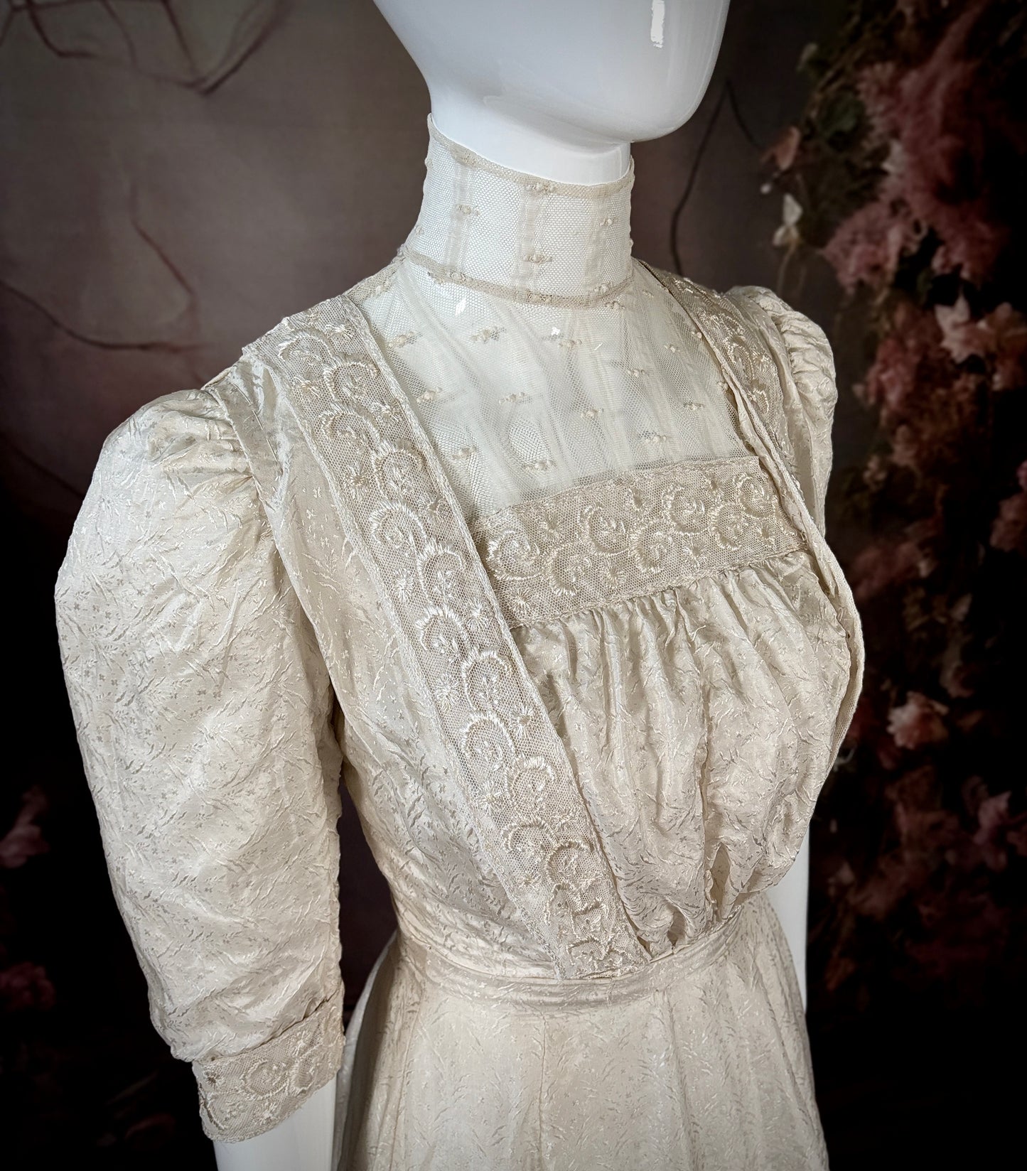 1890s Silk Jacquard Wedding Dress W/Gigot Sleeves (NOS)