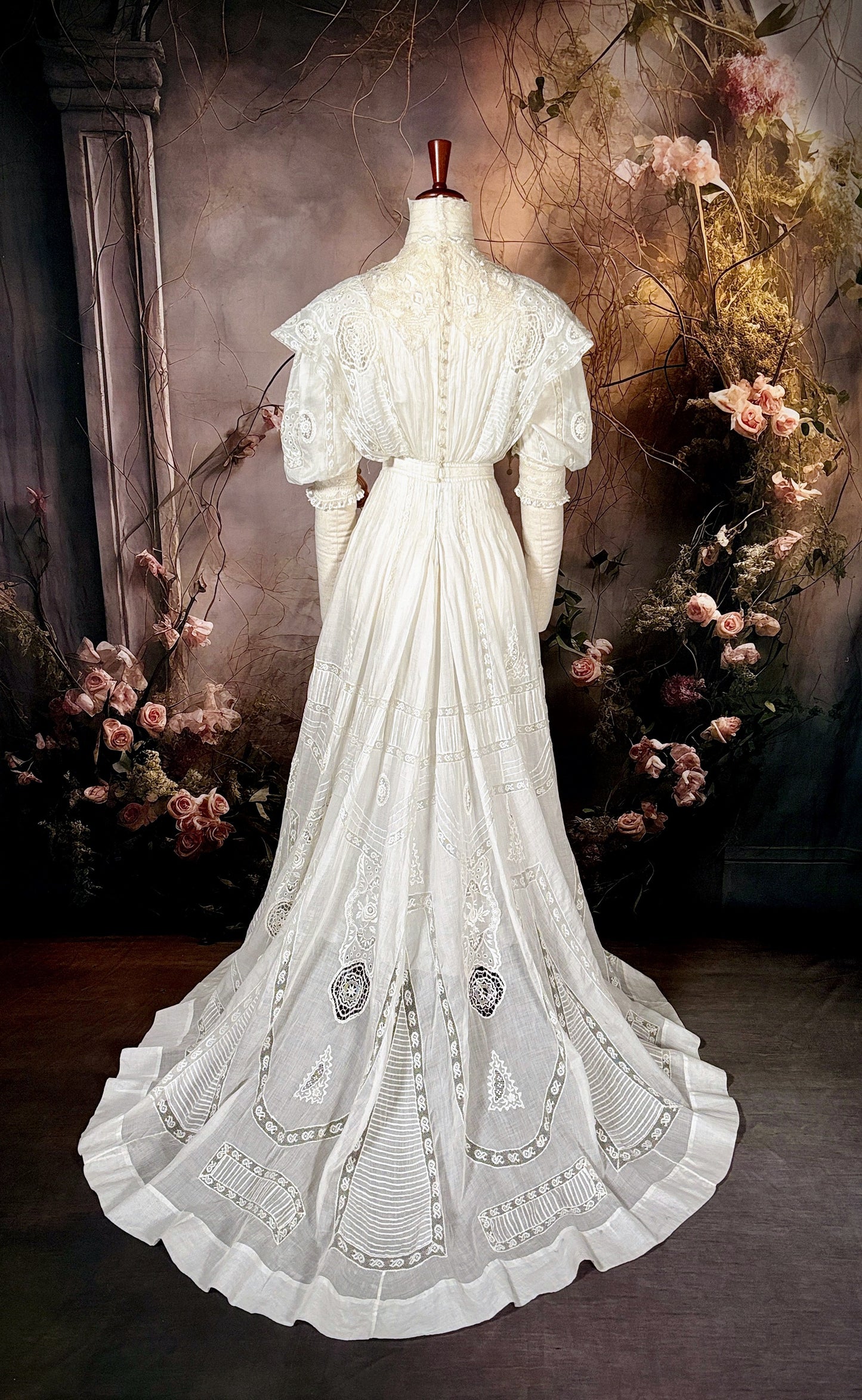 1905 Cotton Batiste Lingerie & Lace Dress W/Trailing Train “Museum Deaccession”