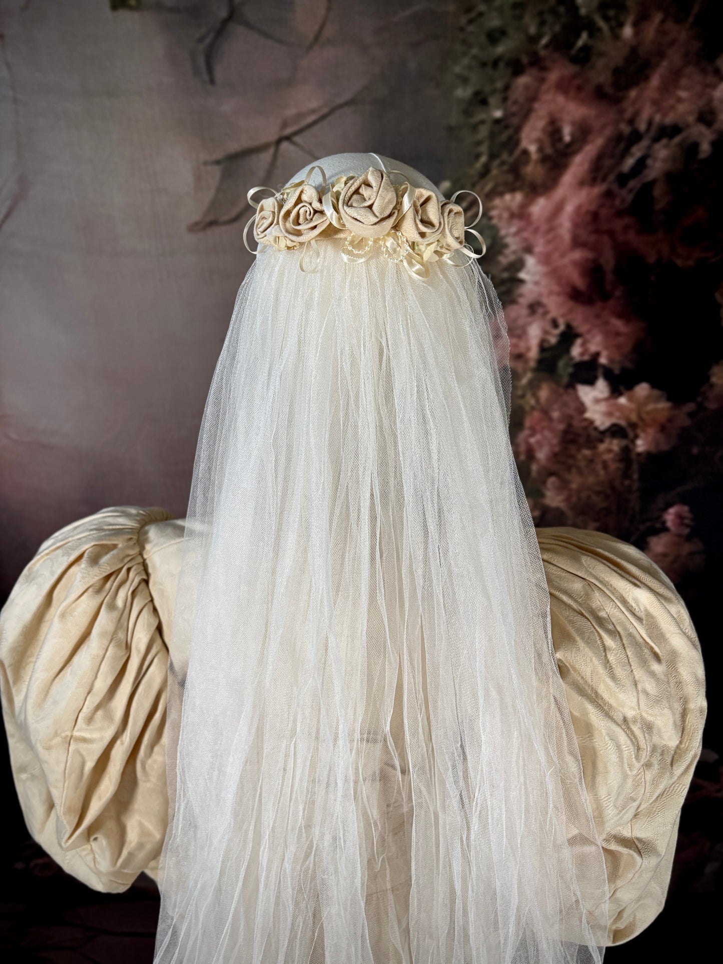 1970s "Victorian-Inspired" Wedding Dress Set W/Veil & Trailing Train