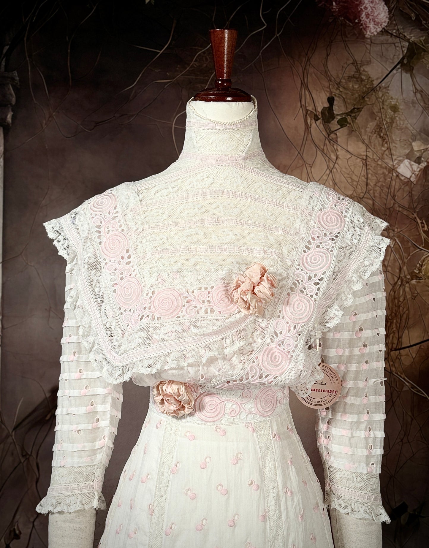 1904 Cotton Batiste & Pink Silk Afternoon Dress "Museum Deaccession"