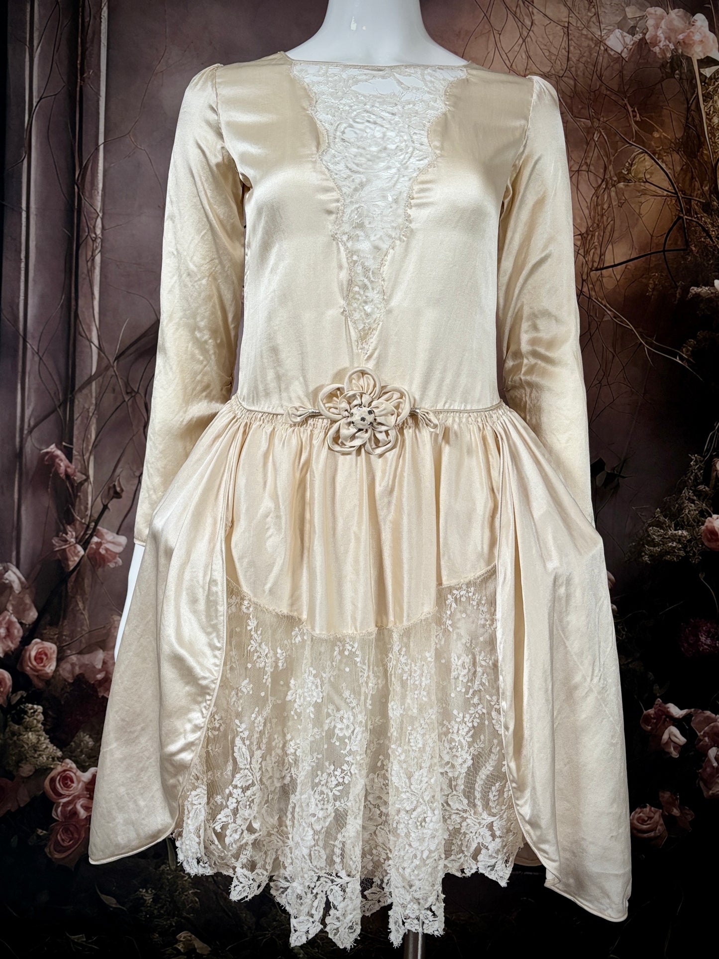 1920s Bias Cut Silk & Lace "Robe De Style" Wedding Dress