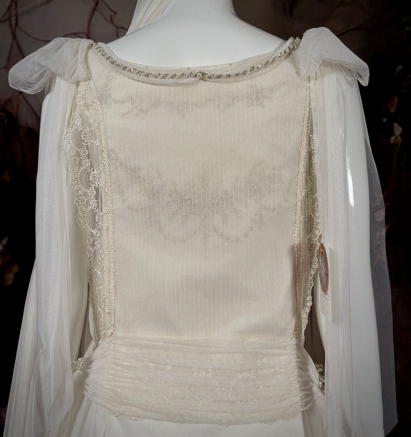1920's Haute Couture Silk Tulle & Beaded Wedding Dress w/Juliet Veil