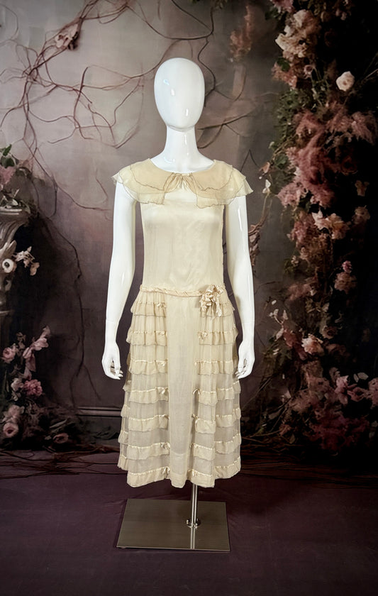 1920's Silk Gauze/Charmeuse Tiered Dress & Silk Lining
