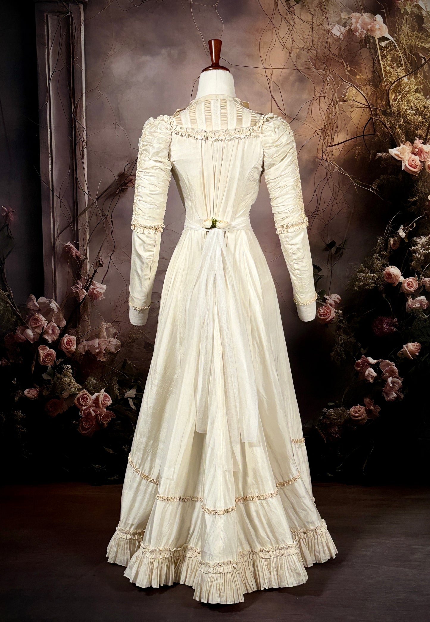 1880s Victorian Silk Wedding Dress W/Brush Train