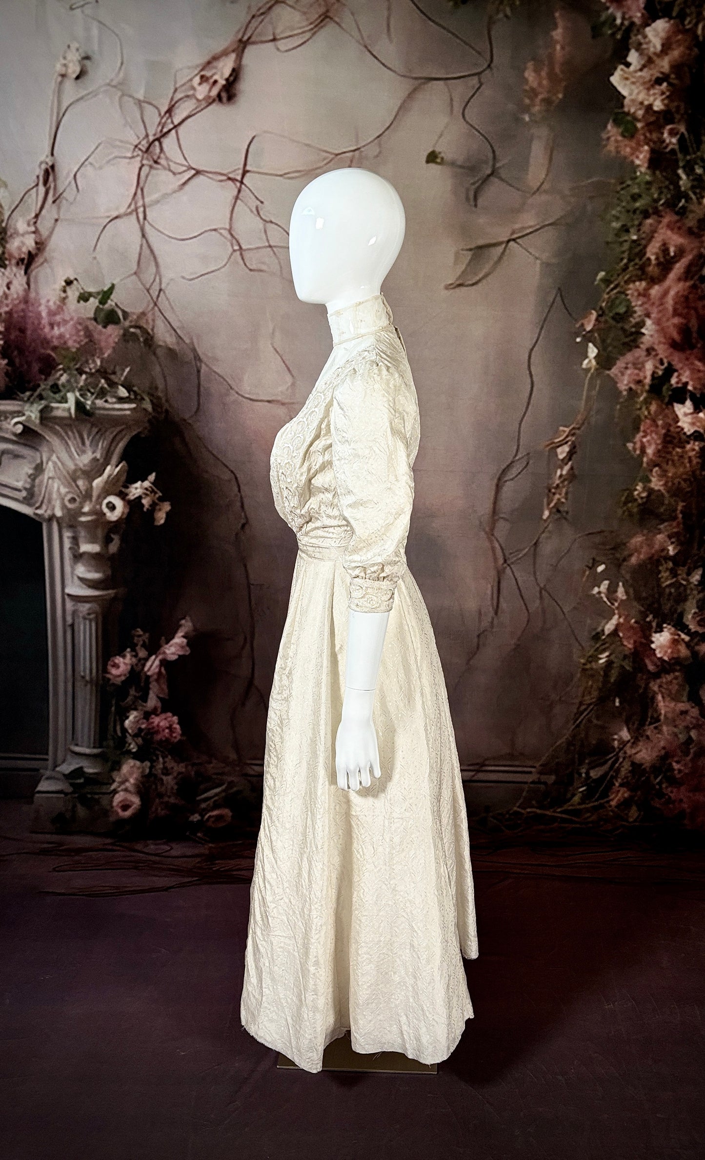 1890s Silk Jacquard Wedding Dress W/Gigot Sleeves (NOS)