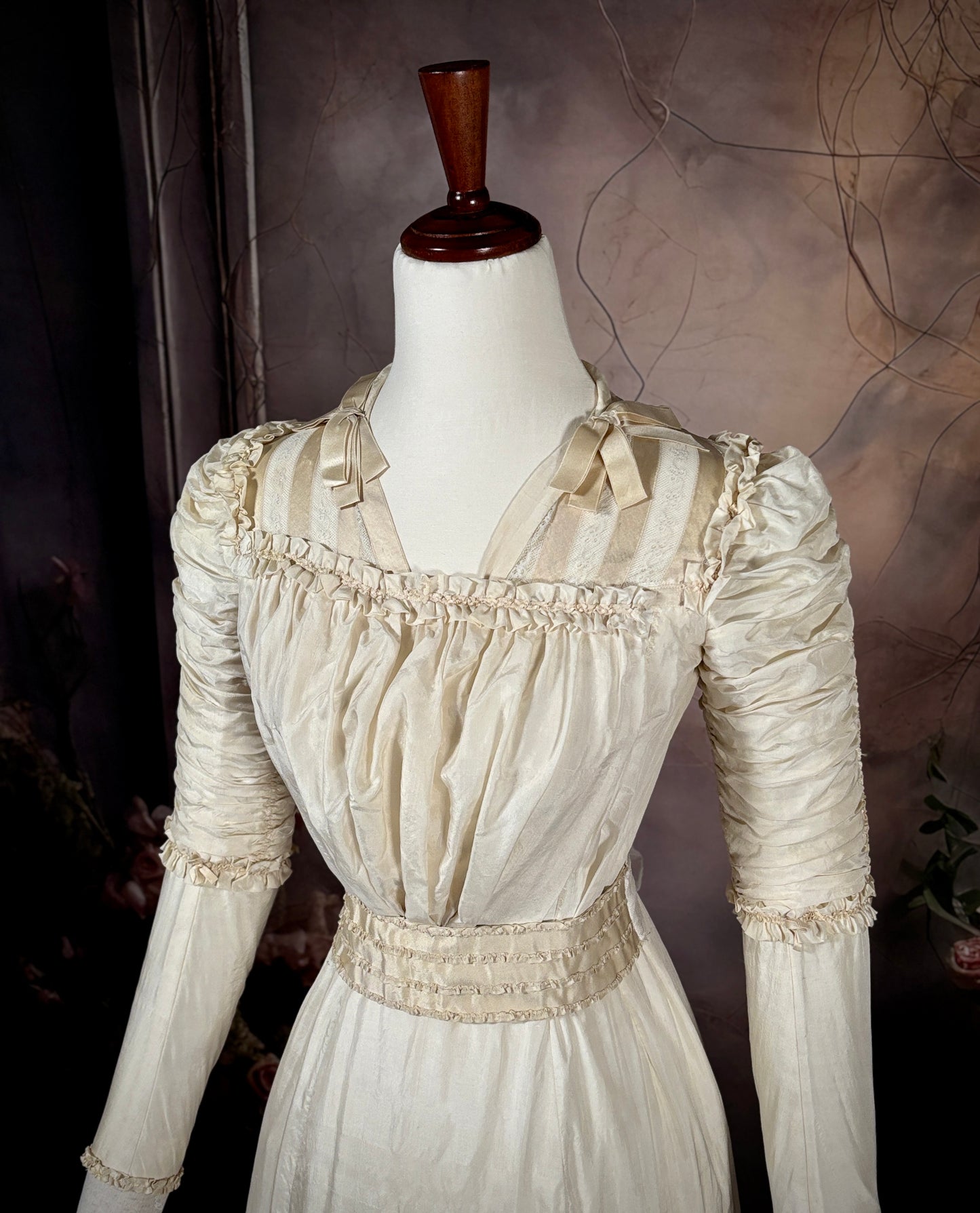1880s Victorian Silk Wedding Dress W/Brush Train