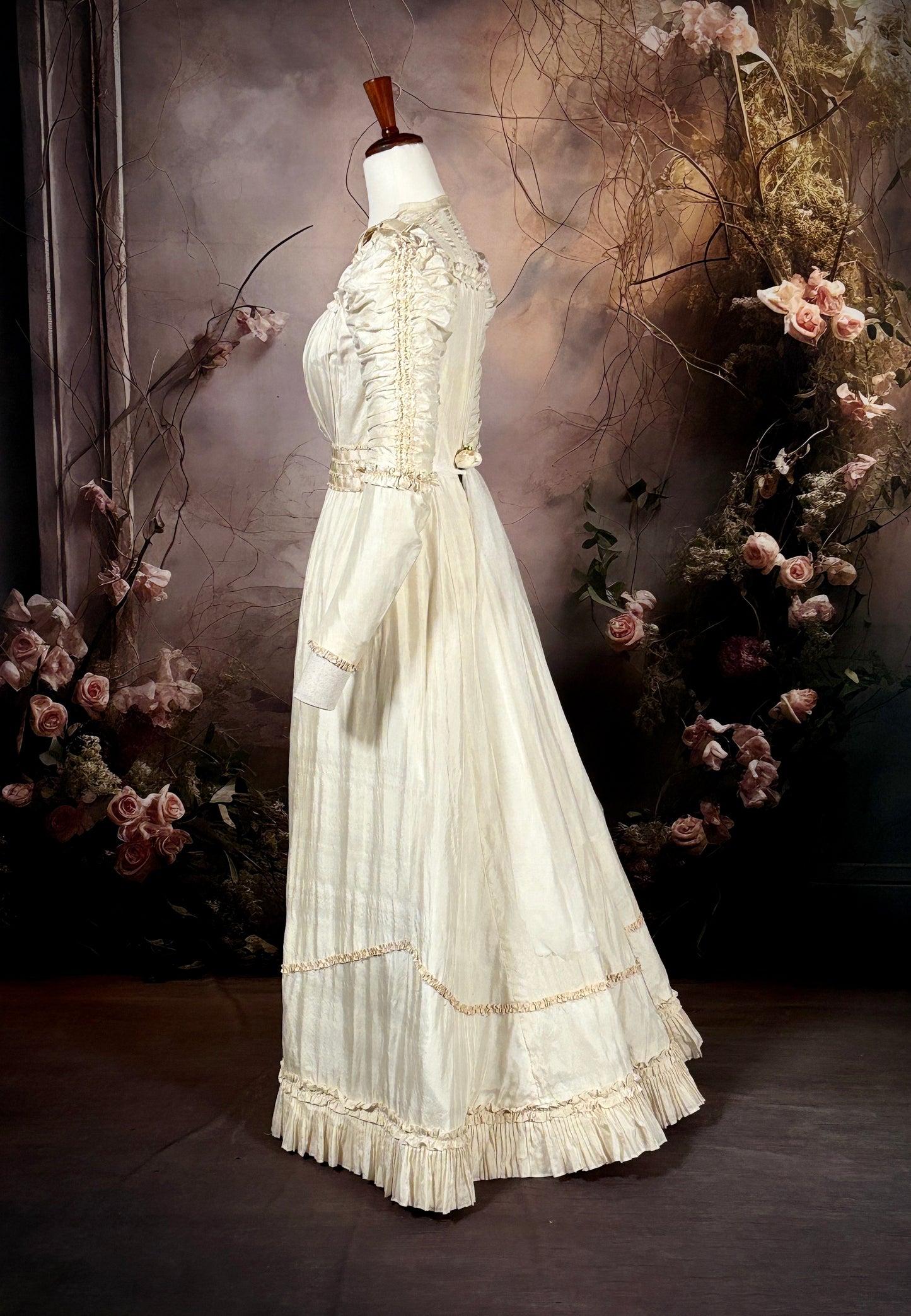 1880s Victorian Silk Wedding Dress W/Brush Train