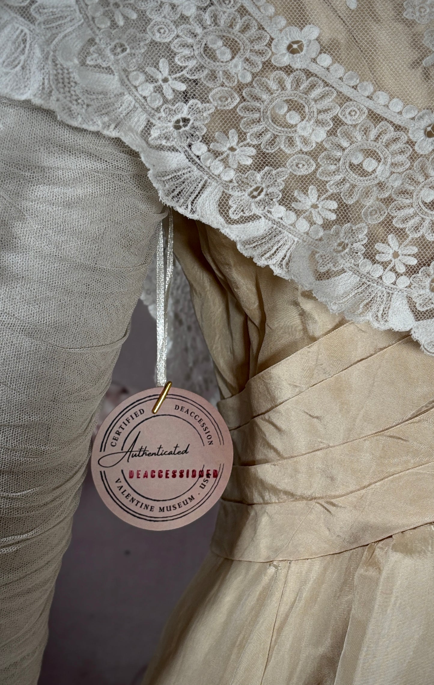 1900s Victorian Silk Shantung Wedding Dress W/Trailing Train "Museum Deaccession"