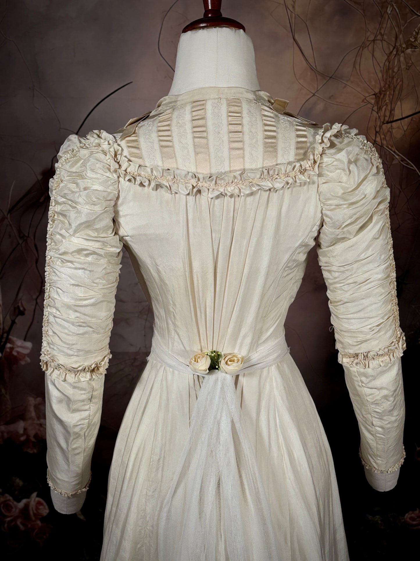 1880s Victorian Silk Wedding Dress W/Brush Train