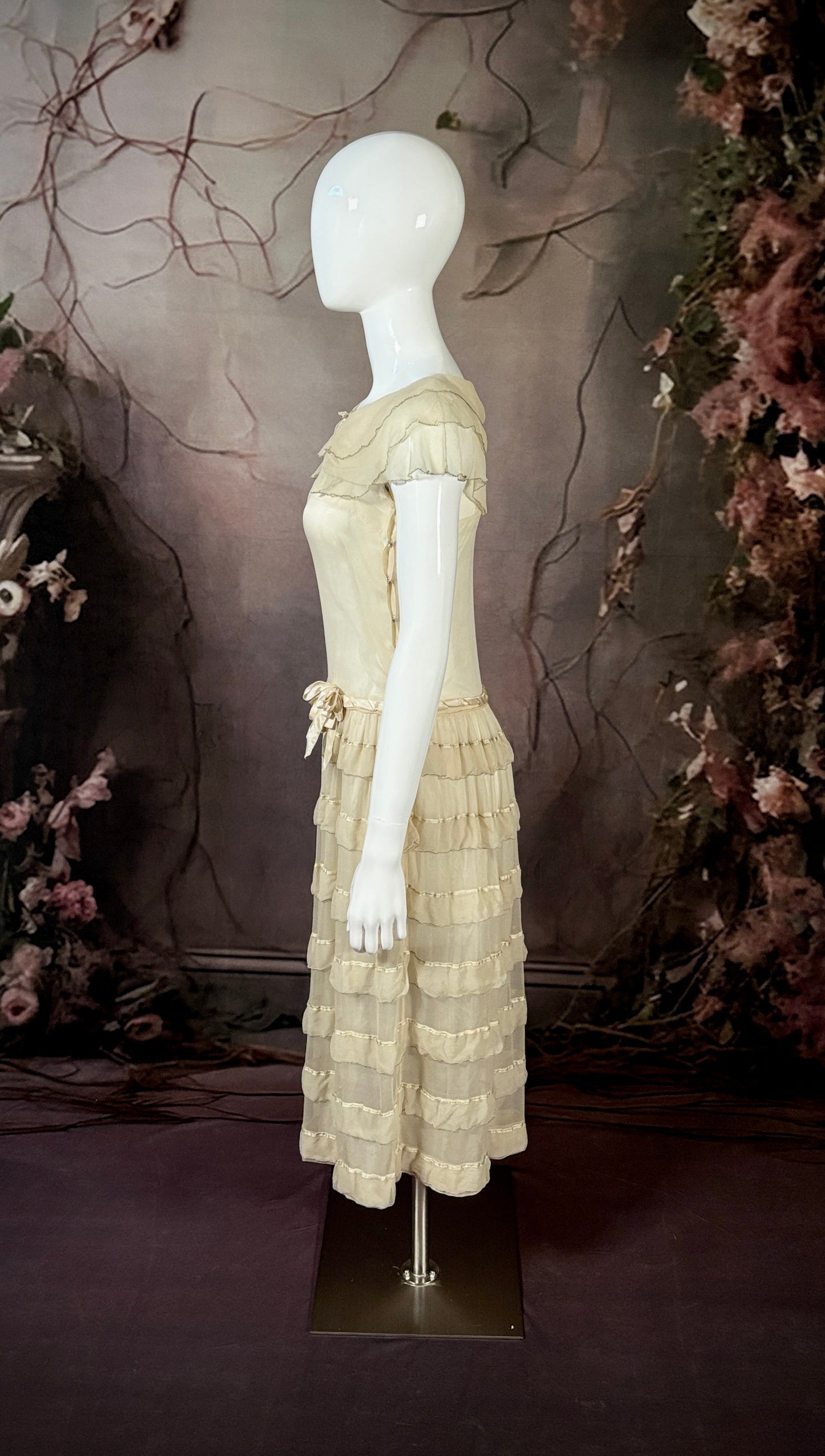 1920's Silk Gauze/Charmeuse Tiered Dress & Silk Lining
