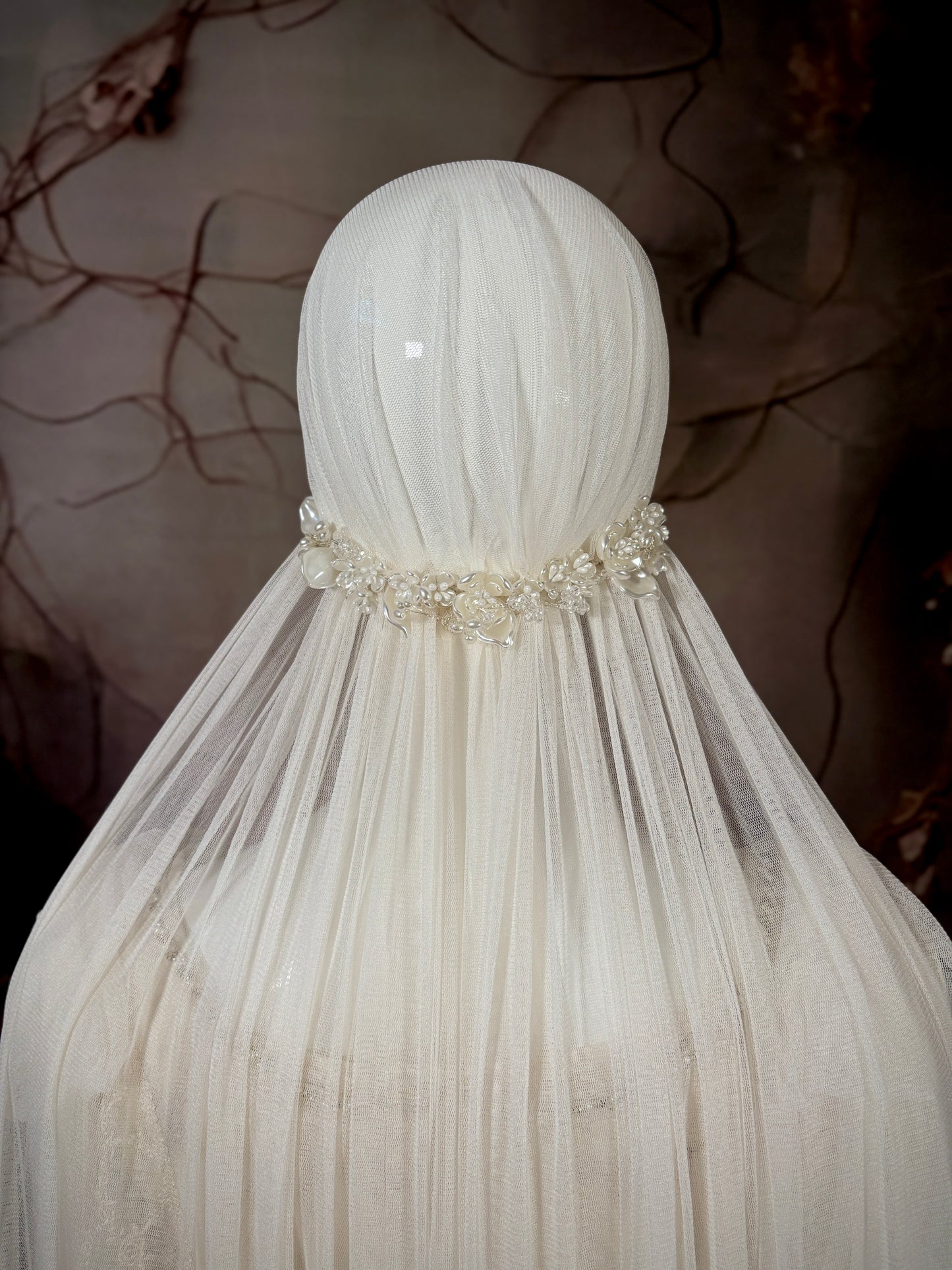 1920's Haute Couture Silk Tulle & Beaded Wedding Dress w/Juliet Veil