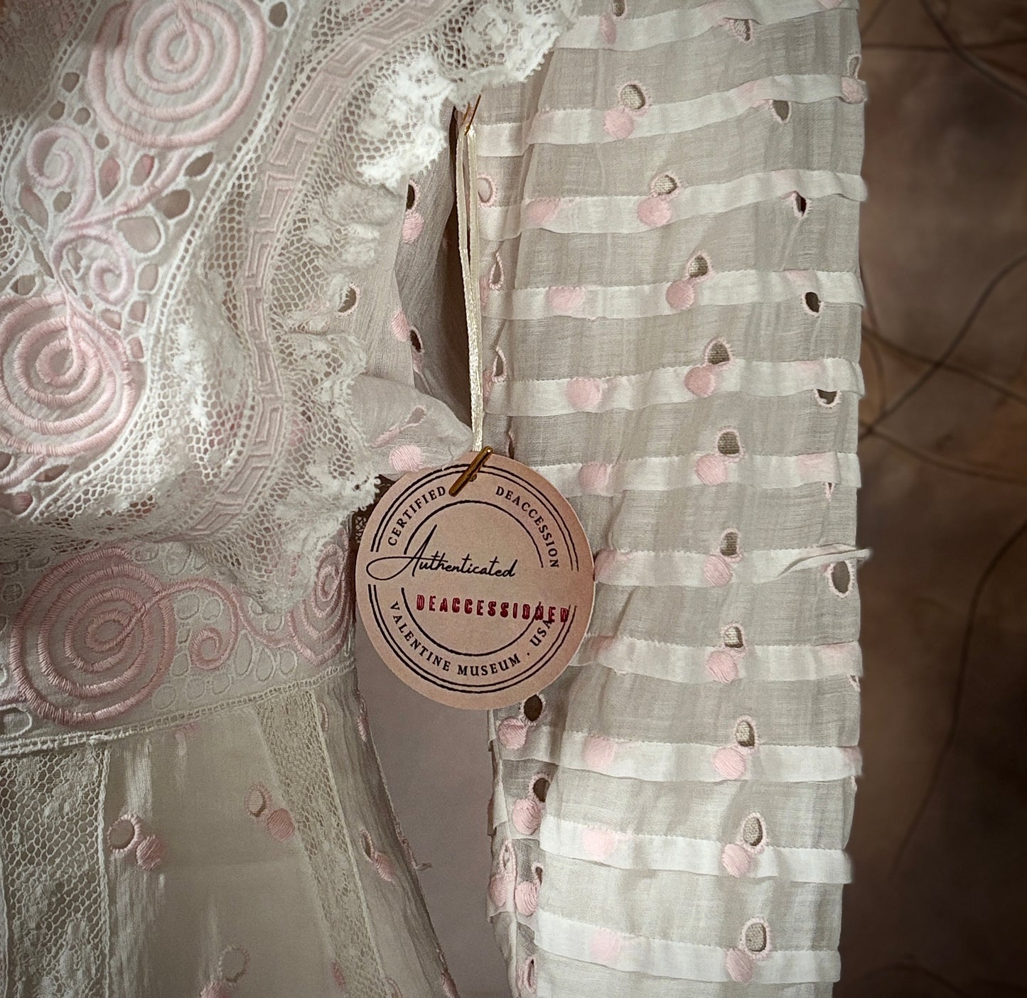 1904 Cotton Batiste & Pink Silk Afternoon Dress "Museum Deaccession"